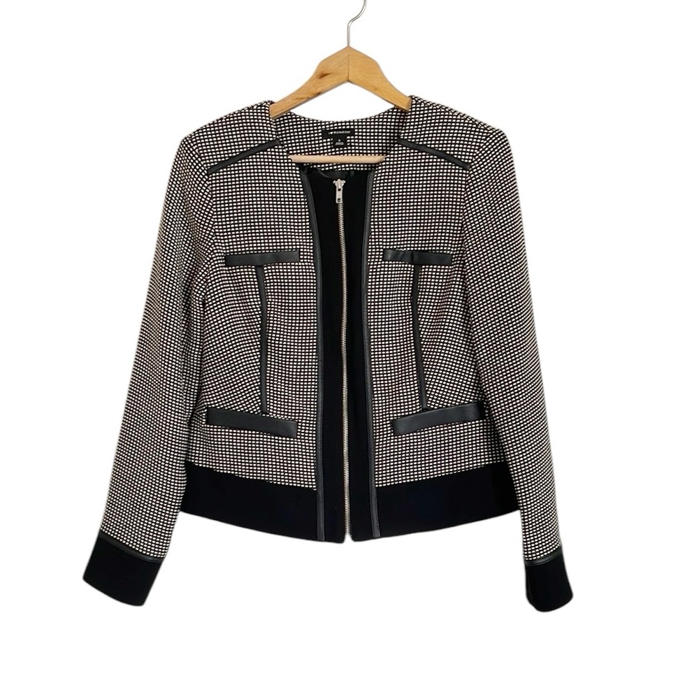 I Heart Ronson Black White Check Faux Leather Trim Blazer Jacket size L